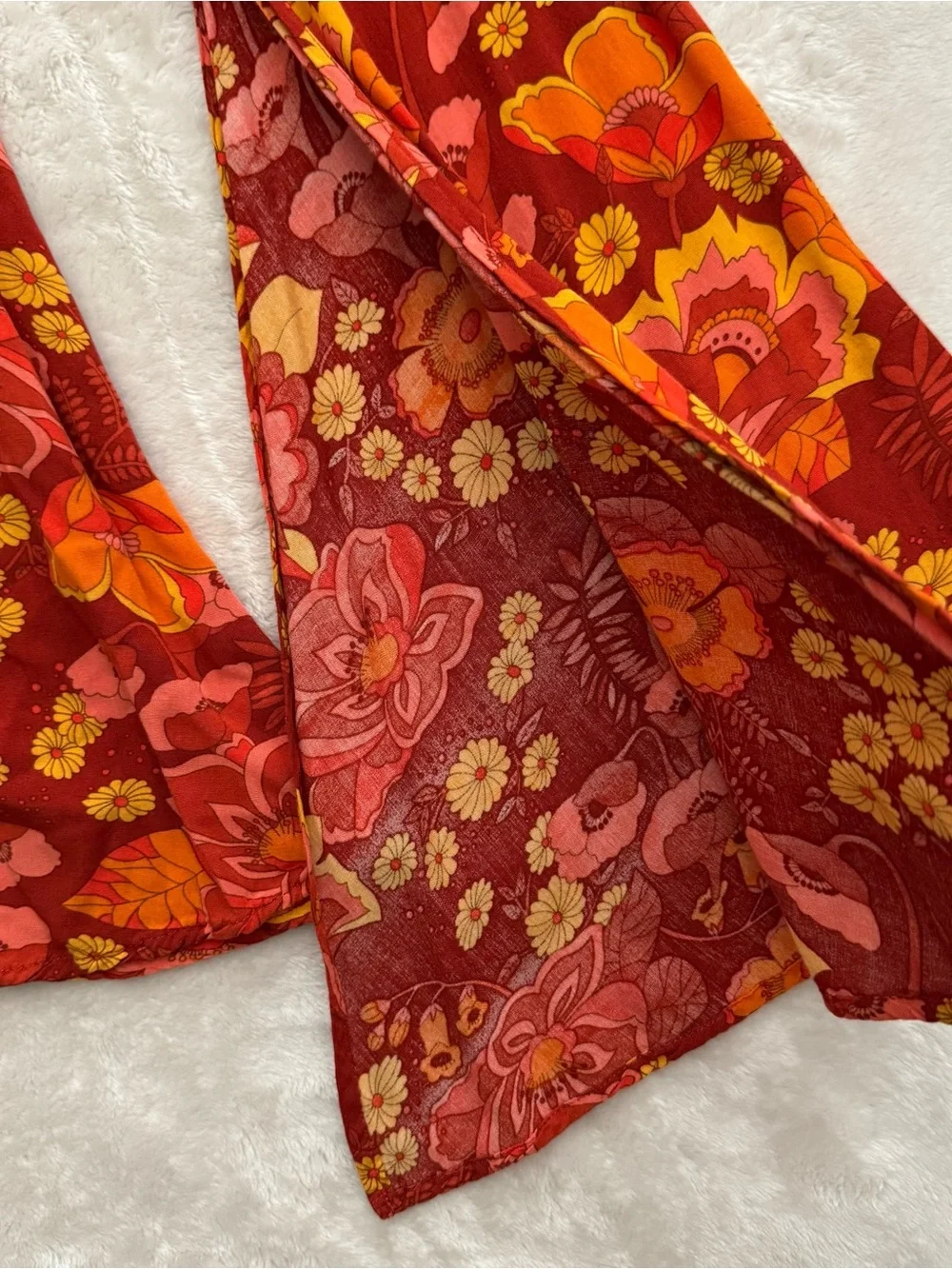 Cider Red Orange & Pink Floral Bell Sleeve Dress